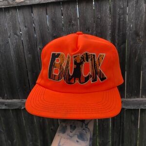 Vintage Bright Orange 'BUCK' Embroidered Hunting Cap